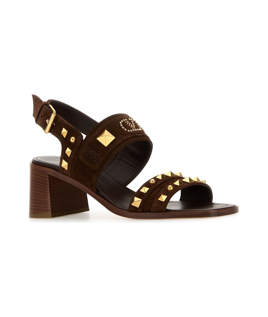 サンダル・ミュール VALENTINO Suede Sandals Nellcôte studded suede sandals in brown - Valentino Garavani
