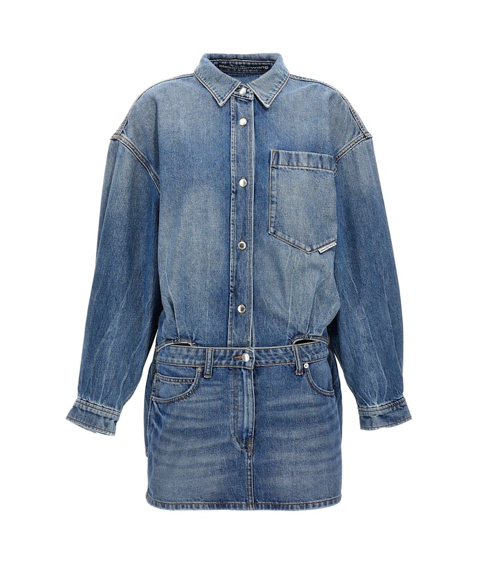 【ALEXANDER WANG】Denim mini dress /デニムドレス Denim Minidress in Cotton in VINTAGE LIGHT INDIGO