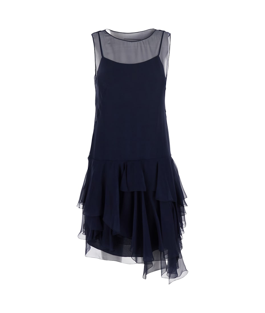 Alberta Ferretti Blue Dress With Thin Straps And Ruffles In Silk Woman |  italist, ALWAYS LIKE A SALE