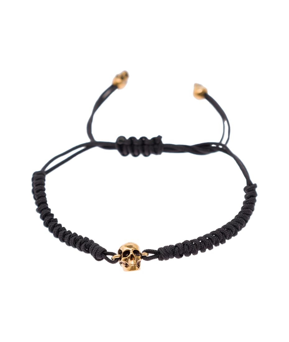 'friendship' Black Bracelet With Skull Detail In Metal And Fabric Man