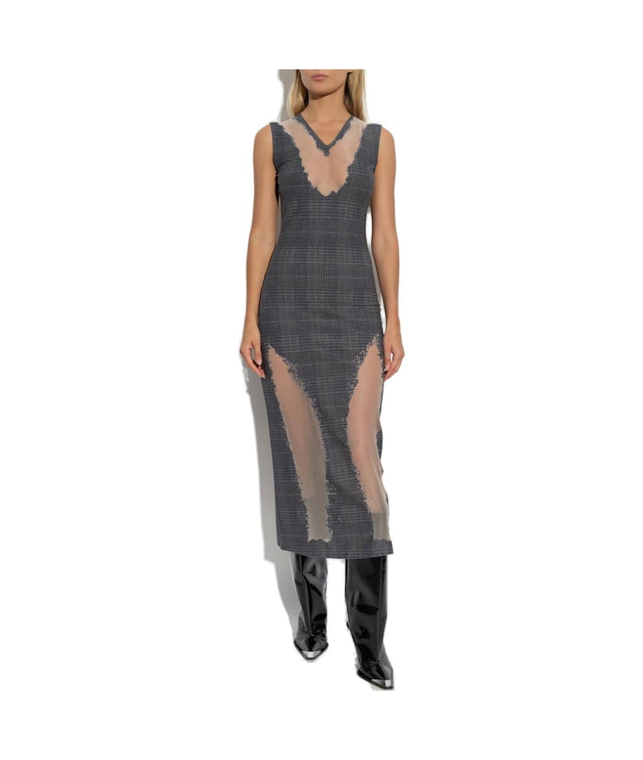 DIESEL>>ディーゼル D-Myliane チェック柄ドレス D-MYLIANE Checked dress with devoré sweat stains｜グレー