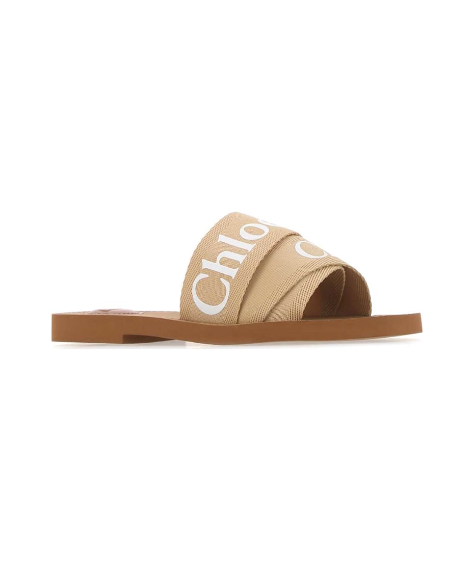 【関税&送料込】Chloe Beige Canvas Woodi Slippers Chloé Beige Canvas Woodi Slippers | italist