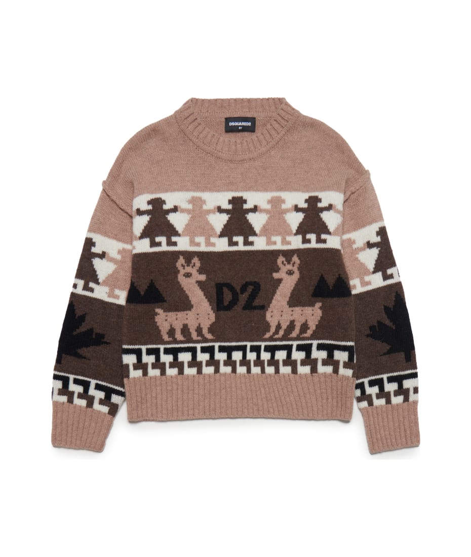 D2k155u Knitwear Dsquared Inca Pattern Wool-blend Crew-neck Sweater