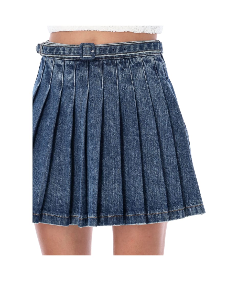 self-portrait Denim Pleated Mini Skirt | italist