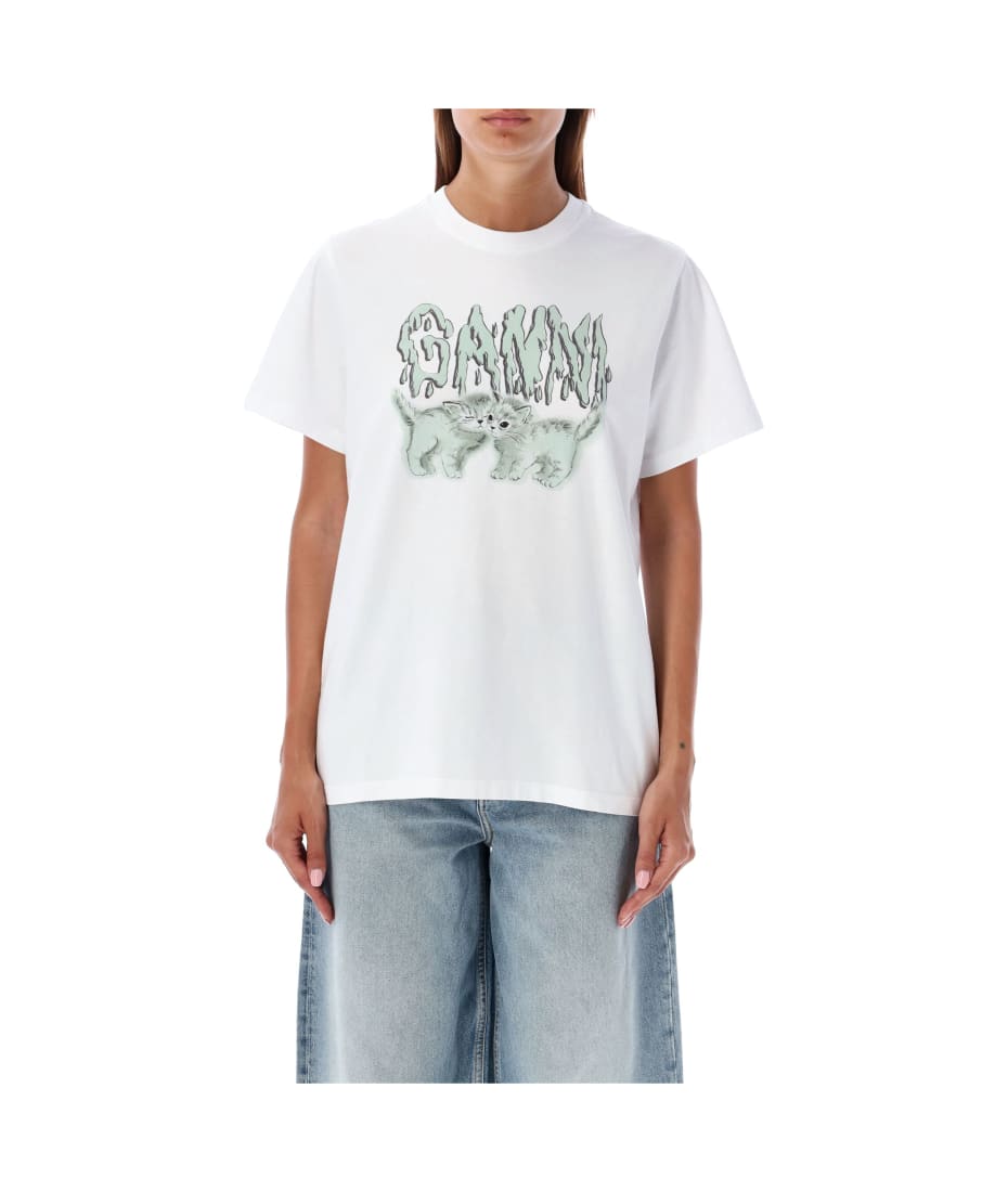 GANNI｜ (BASIC JERSEY LOVE CATS RELAXED T-SHIRT (T3917 1 Basic Jersey Love Cats Relaxed T-Shirt - JADE Jakarta