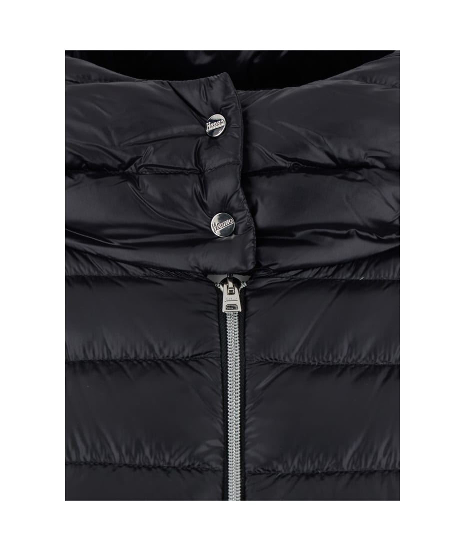 【関税＆送料込み】Herno Black Hooded Down Jacket In Nylon HERNO DOWN JACKET HOOD DEATIL MONOGRAM Woman Black
