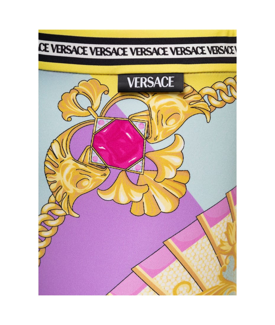 Multicoloured I Ventagli Leggings In Stretch Fabric With Allover Graphic-print  Versace Woman