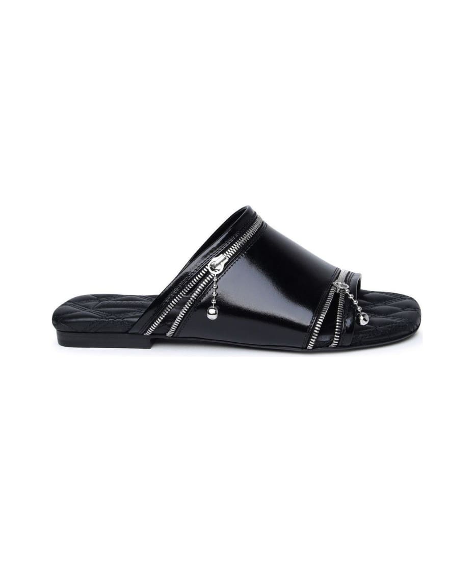 サンダル・ミュール BURBERRY BLACK LEATHER MULES Burberry Peep Calfskin Double Zip High-Heeled Mules (Sandals