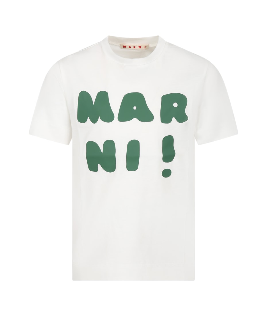 White T-shirt With Green Logo For Kids