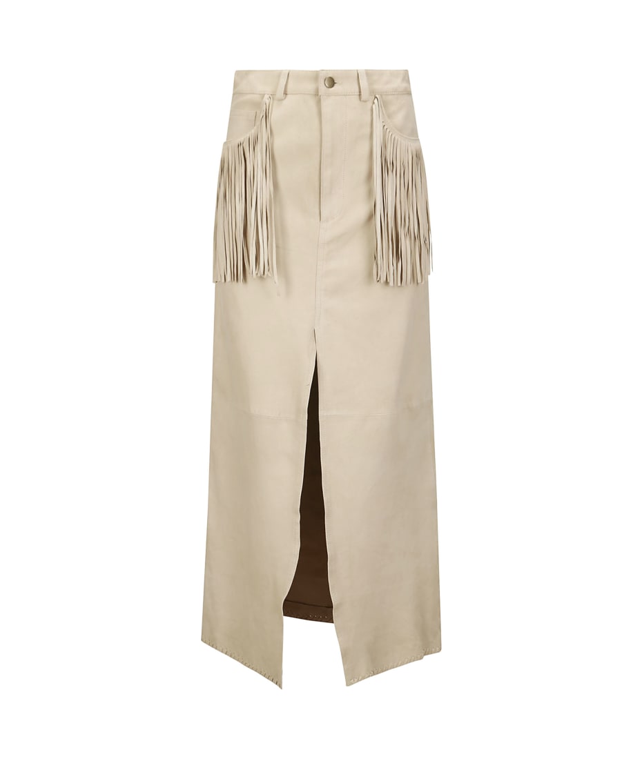 Wild Cashmere Fringed Long Skirt - DESERT BEIGE