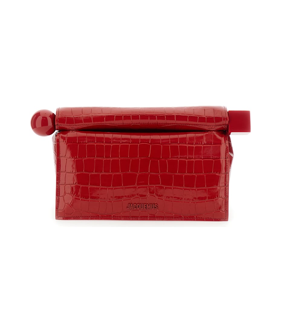 Jacquemus 'la Pochette Rond Carre' Red Clutch With Logo