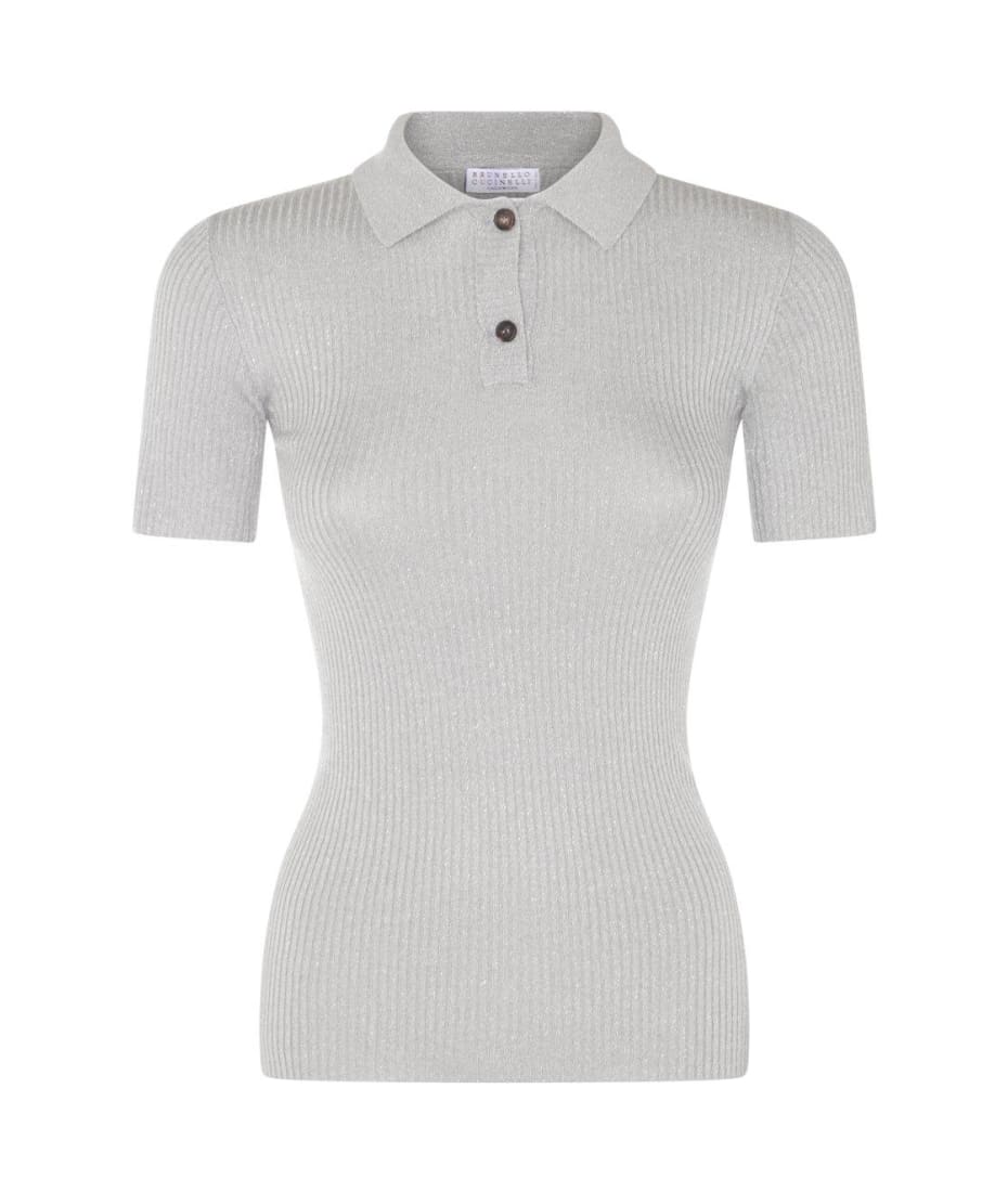 Brunello Cucinelli Short-sleeved Knitted Polo Top - GREY