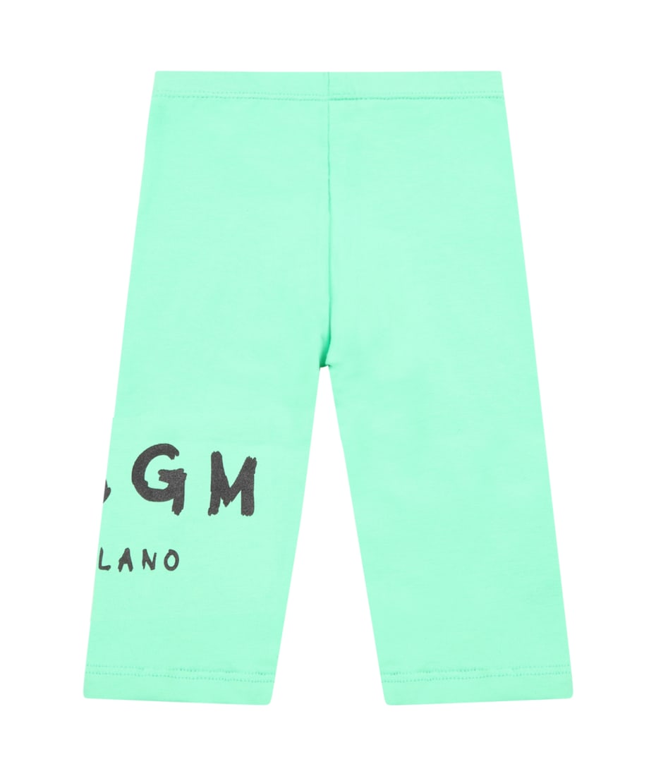 MSGM Mint Green Leggings For Babygirl Wih Logo - Green