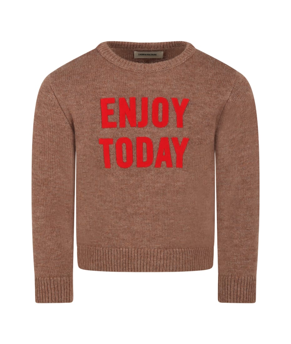 Zadig & Voltaire Brown Sweater For Kids With Writing | italist