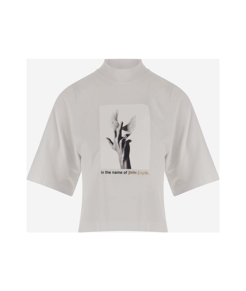 Palm Angels Sunset Print Cotton Jersey T-shirt In White