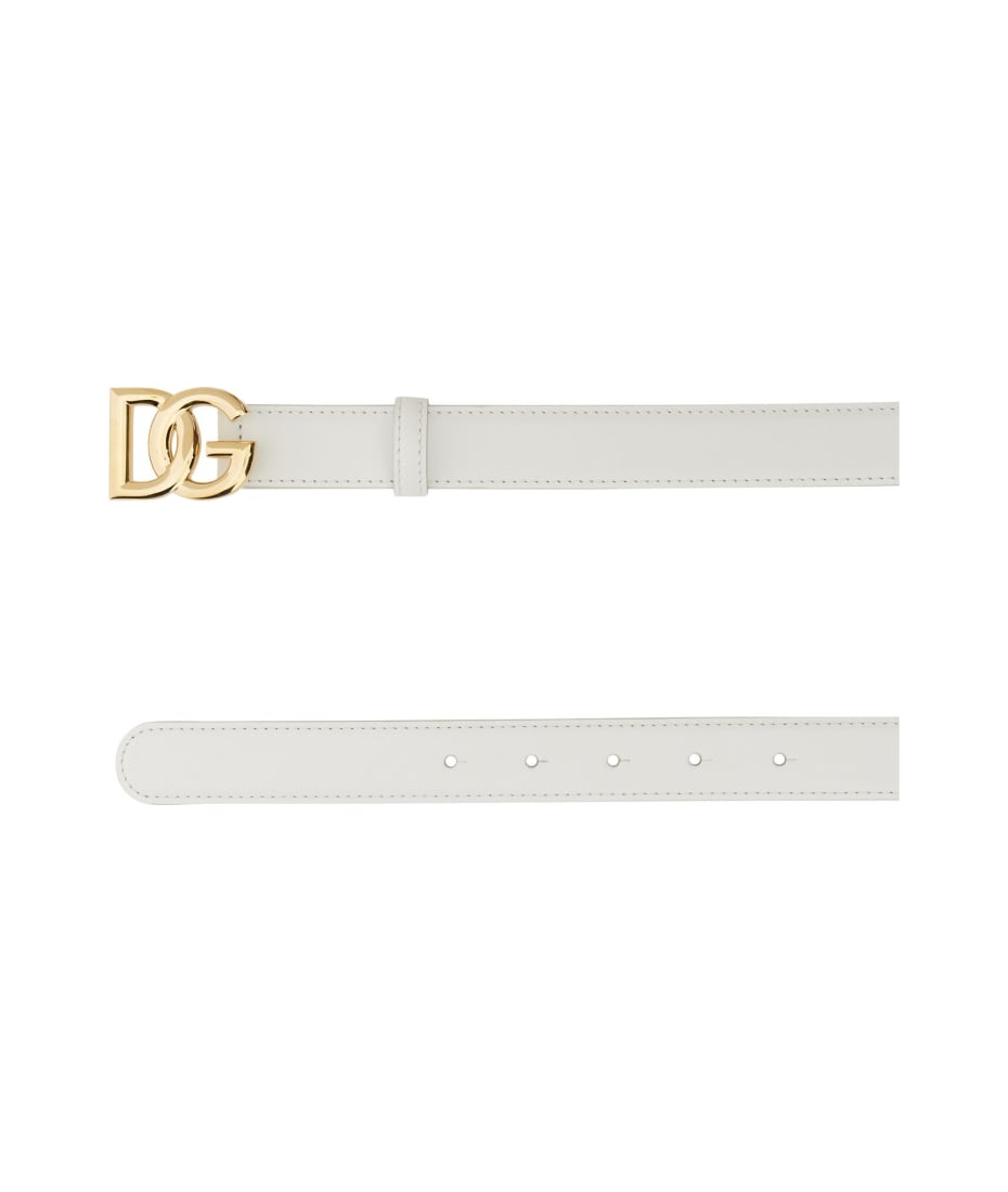 Dolce & Gabbana Belt In Calfskin With Crossed Dg Logo - Optical White