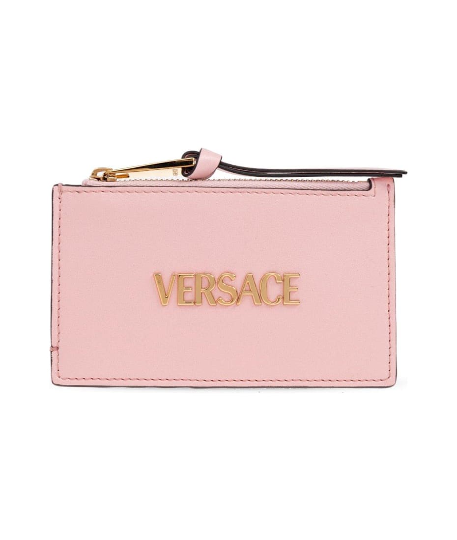 Versace★素敵！Pink Leather V-Logo Zip Around Wallet Versace Women's Pink 100% Pebbled Leather V-Logo Zip Around