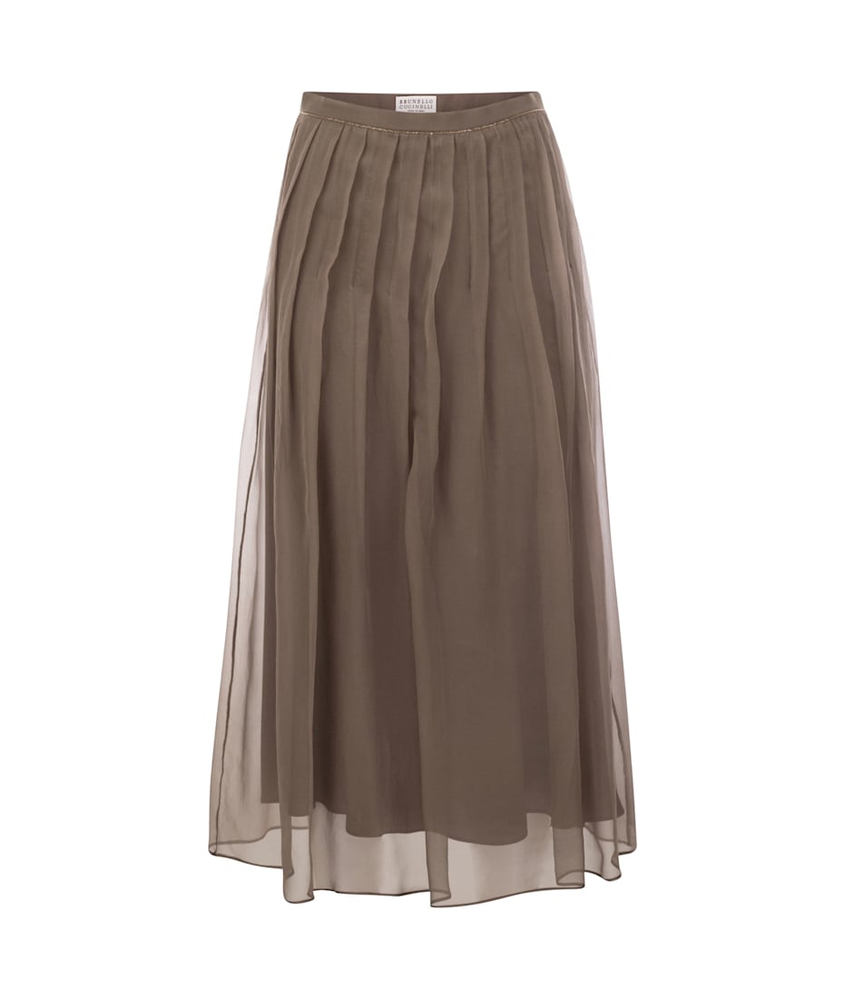 スカート BRUNELLO CUCINELLI CRISPY SILK PLEATED MIDI SKIRT Brunello Cucinelli Crispy Silk Pleated Midi Skirt With Shiny