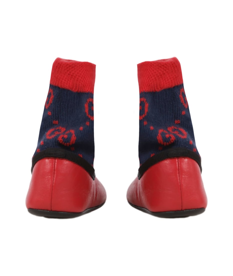 Gucci Baby Leather Ballet Flat With "gg" Sock - Red