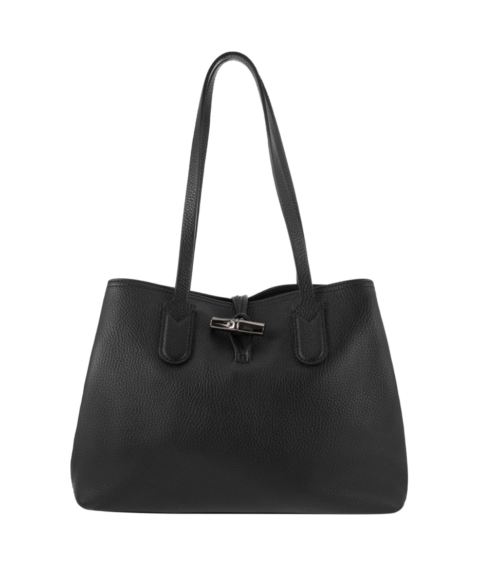 Longchamp Roseau Leather Shoulder Tote - Black