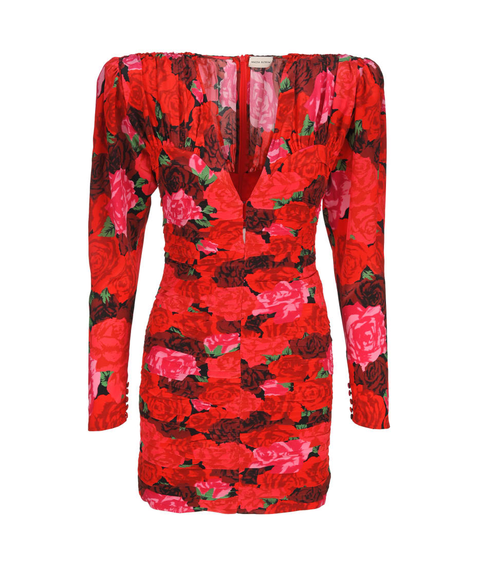 strapless open back dress Magda Butrym red and green flower print ruched strappy mini dress – Loop  Generation
