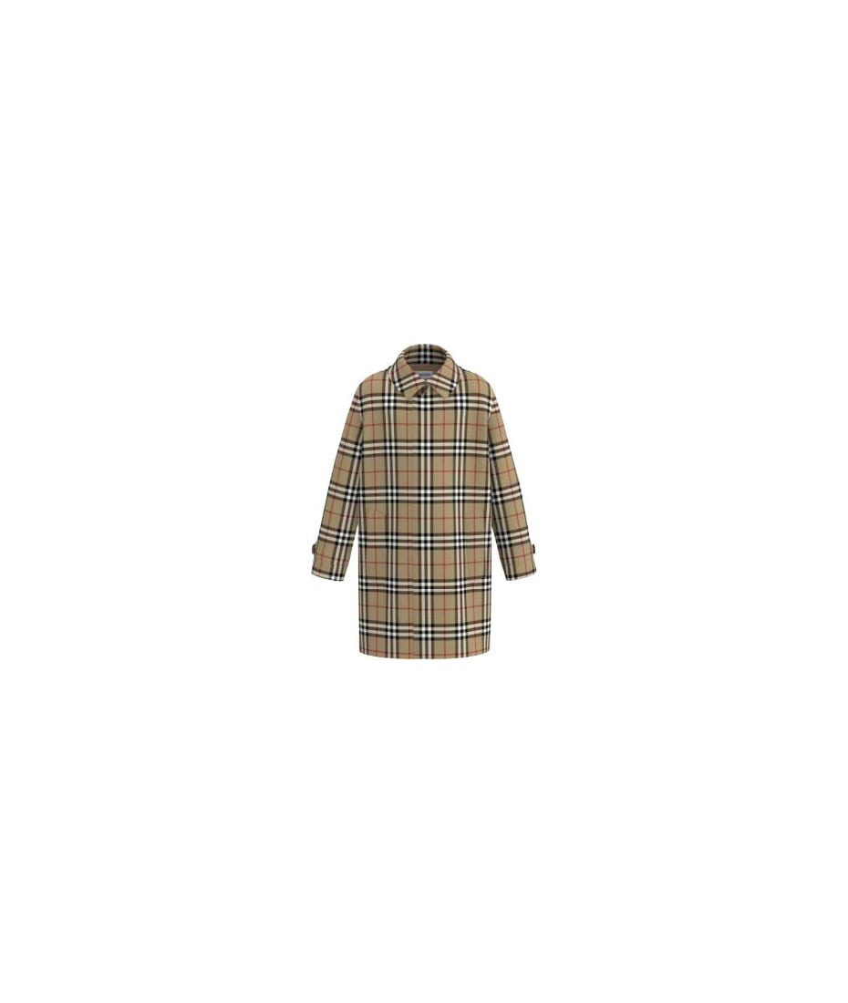 burberry Plaid Beige Reversible Coat For Kids With Iconic Check Vintage - Beige
