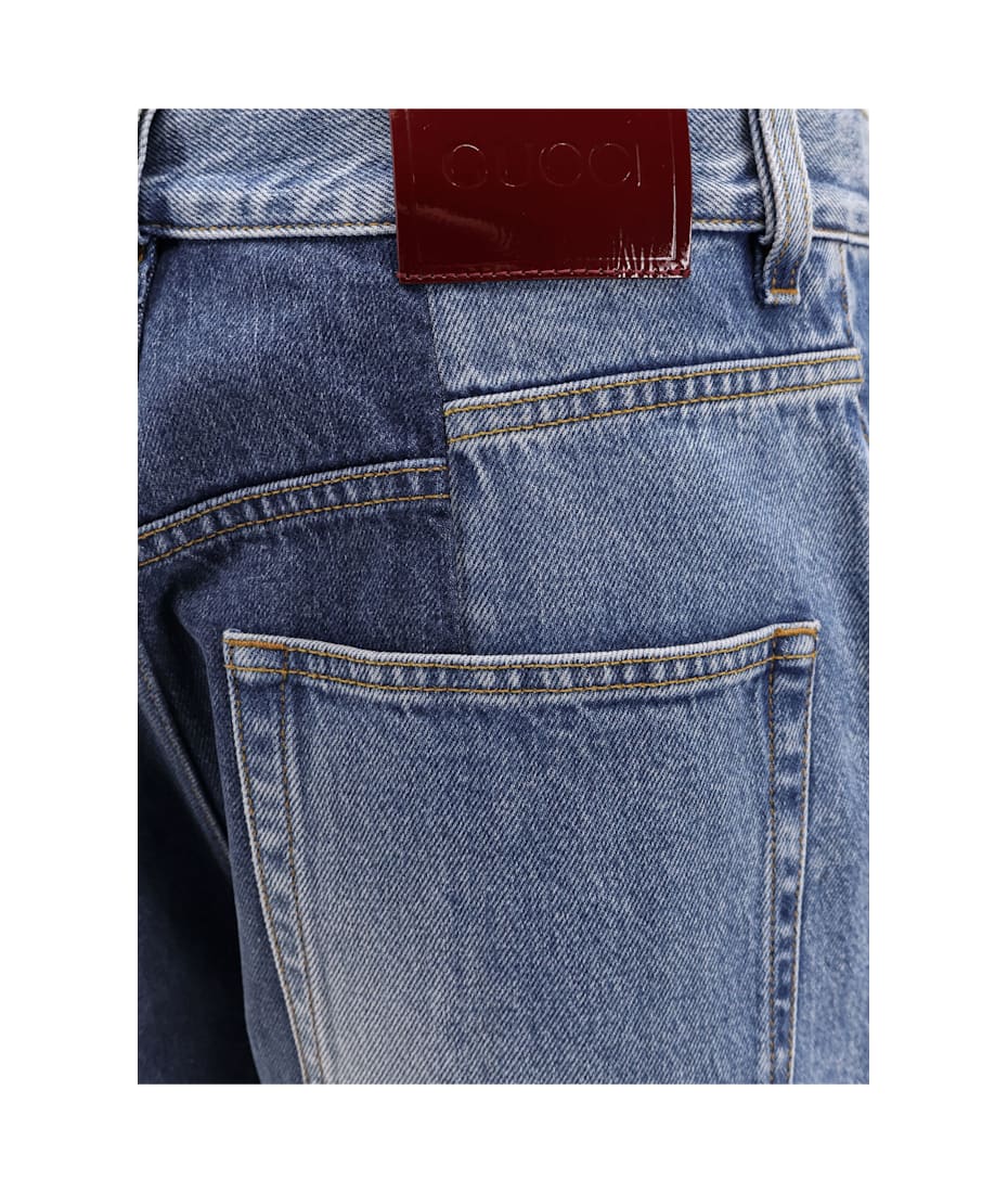 デニム・ジーパン Patchwork denim jeans with gucci rosso ancora Patchwork Denim Jeans With Gucci Rosso Ancora | italist