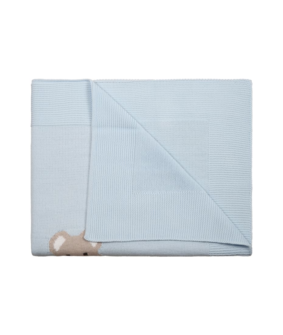 Little Bear Light Blue Cotton Blanket For Baby Boy - Cielo