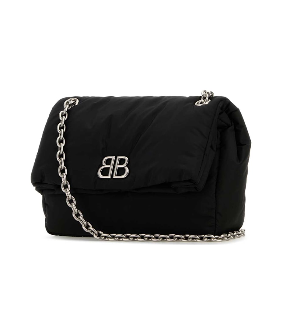 トートバッグ BALENCIAGA Black Nylon Medium Monaco Shoulder Bag Balenciaga Monaco Medium Recycled Nylon Shoulder Bag