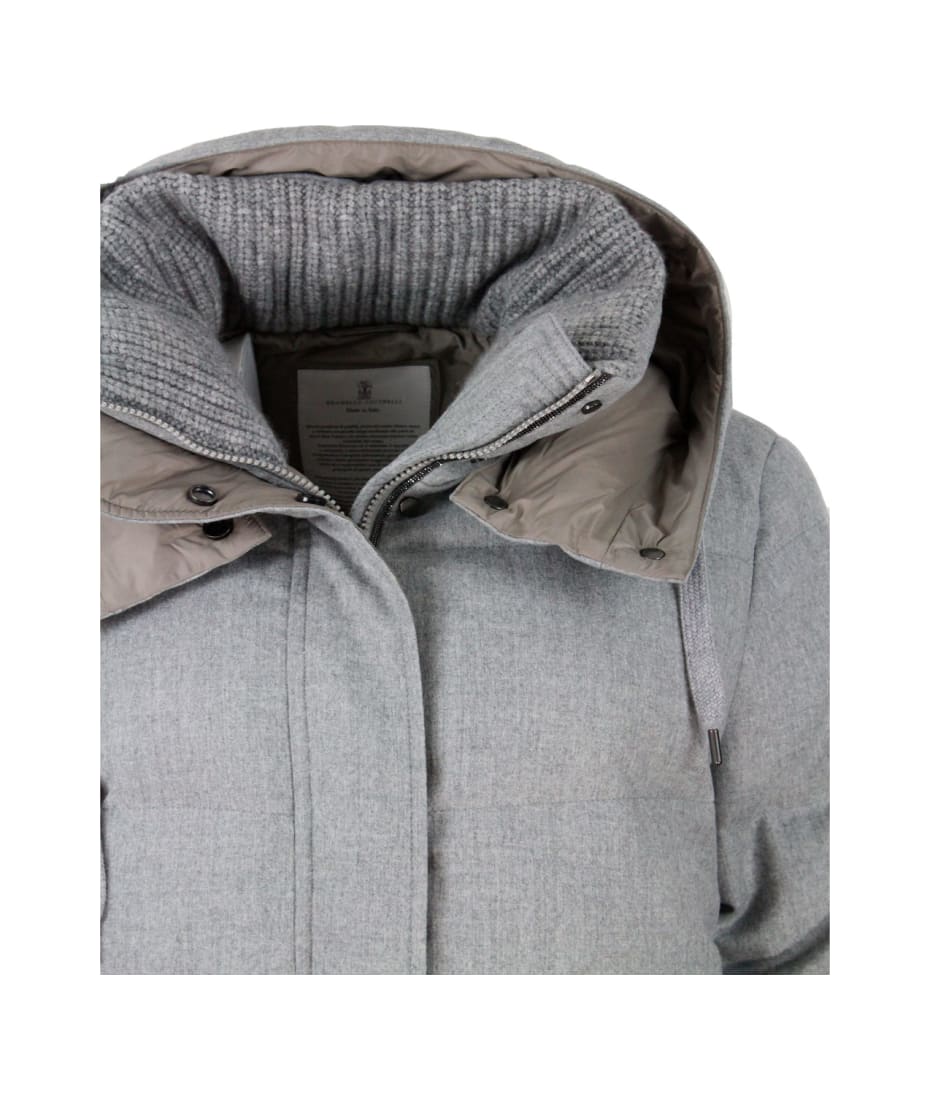 Brunello Cucinelli Bonded wool flannel hooded down jacket with