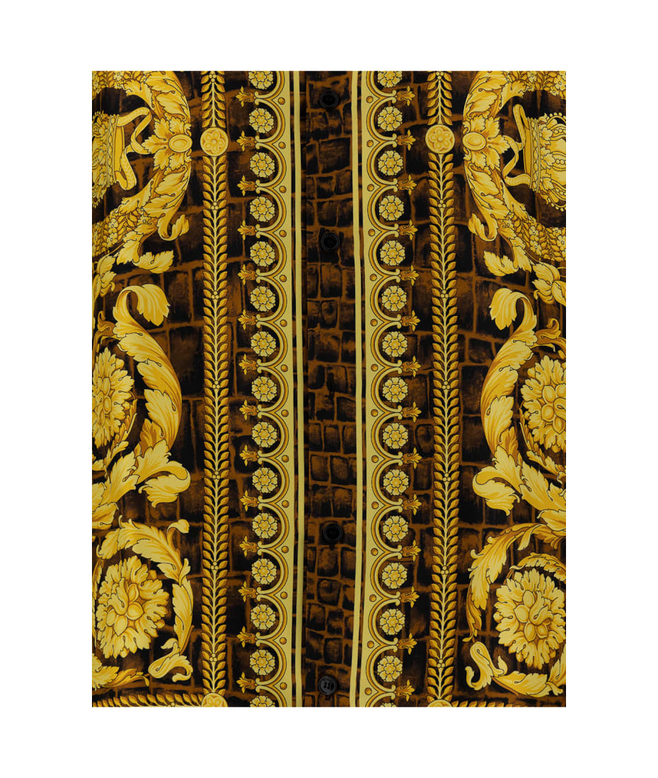 Black Baroque-print silk-twill shorts, Versace