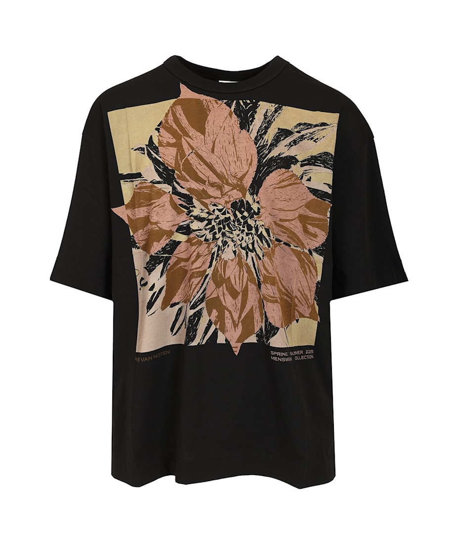 DRIES VAN NOTEN | HUIN PRINTED T-SHIRT BLACK 半袖Tシャツ 黑 black-embroidered-sleeveless-t