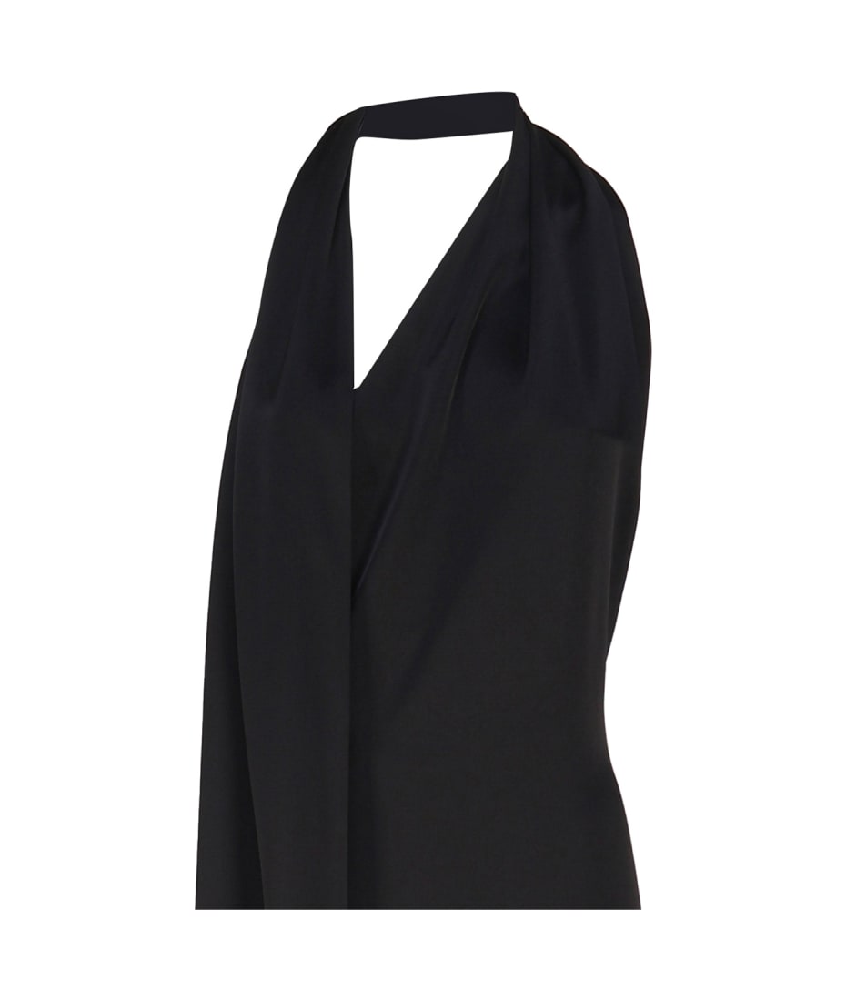 【送料&関税込】Loewe Black Satin Long Dress Loewe Scarf Asymmetric Satin Halterneck Gown In Black - 60