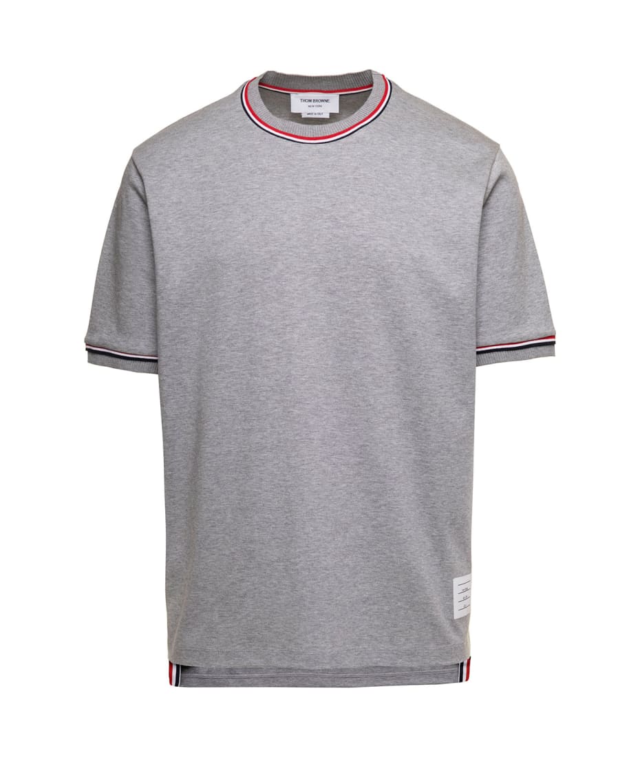 Thom Browne Short Sleeve Tee W/ Rwb Stripe Trim In Cotton