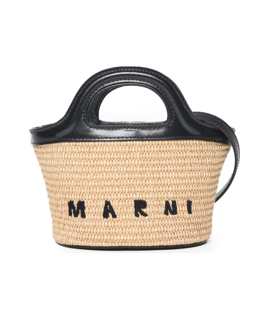 Marni Tropicalia Summer Bag Tropicalia Micro Bags Marni Beige And Black  Tropicalia Bag In Raffia With Handles, Shoulder Strap And Fabric Lining