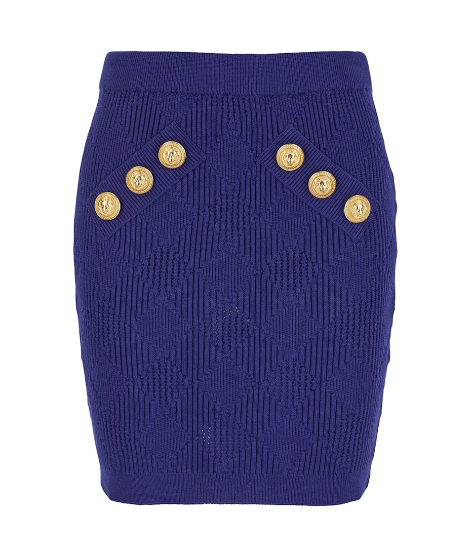 【関税&送料込み】Balmain Blue Mini Skirt With Jewel Butto Balmain Blue Mini Skirt With Jewel Buttons In Viscose Blend