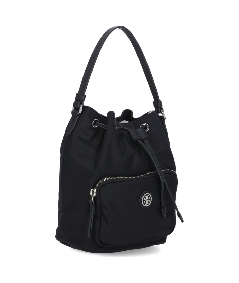 Tory Burch Virginia Recycled Nylon Bucket Bag In White/silver