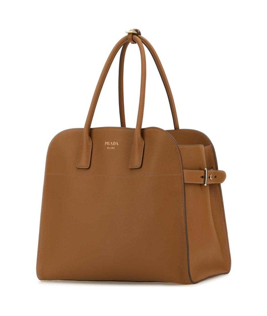 【PRADA】SMALL LEATHER SHOPPING BAG Prada Caramel Leather Shopping Bag | italist