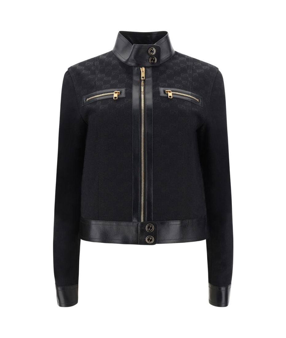 Gucci Gg-embossed Leather Bomber Jacket - Black