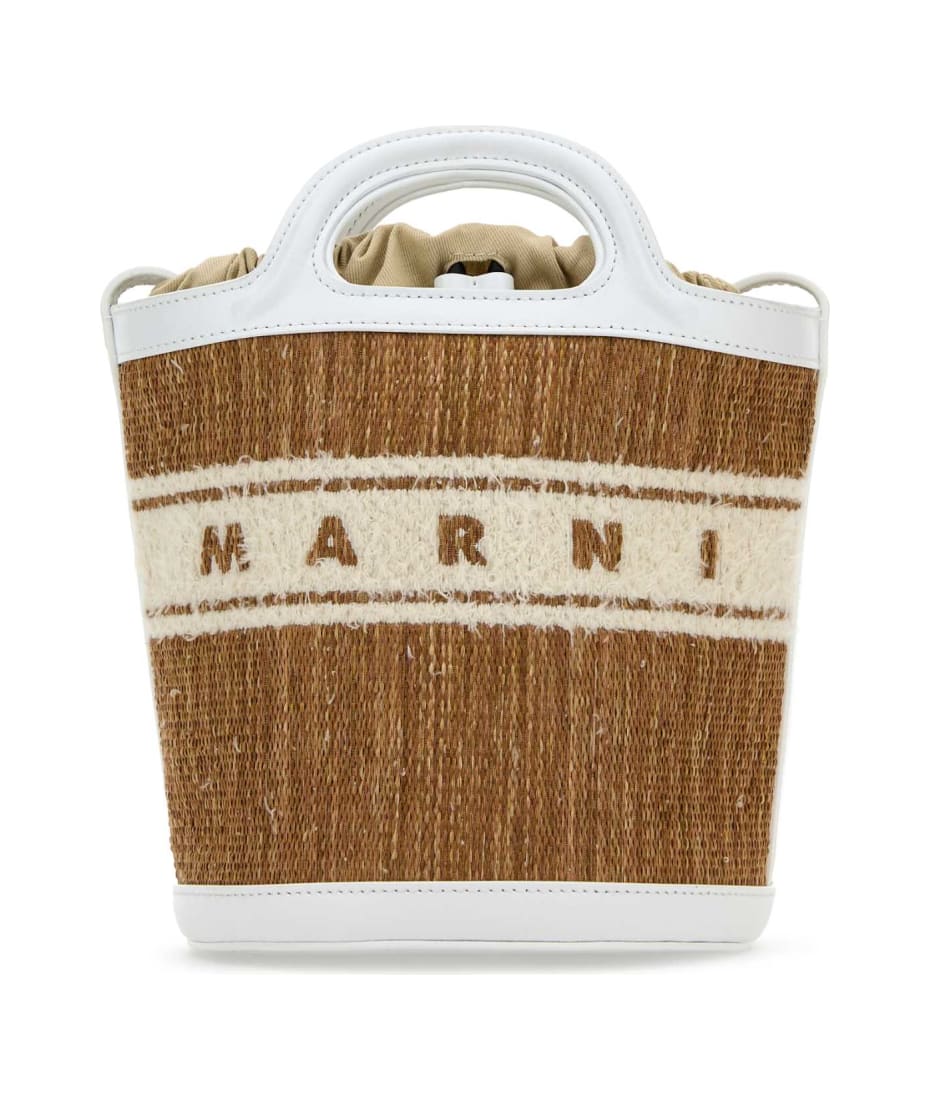 トートバッグ MARNI Two-Tone Raffia And Leather Tropicalia Bucket Bag Marni Two-tone Raffia And Leather Tropicalia Bucket Bag