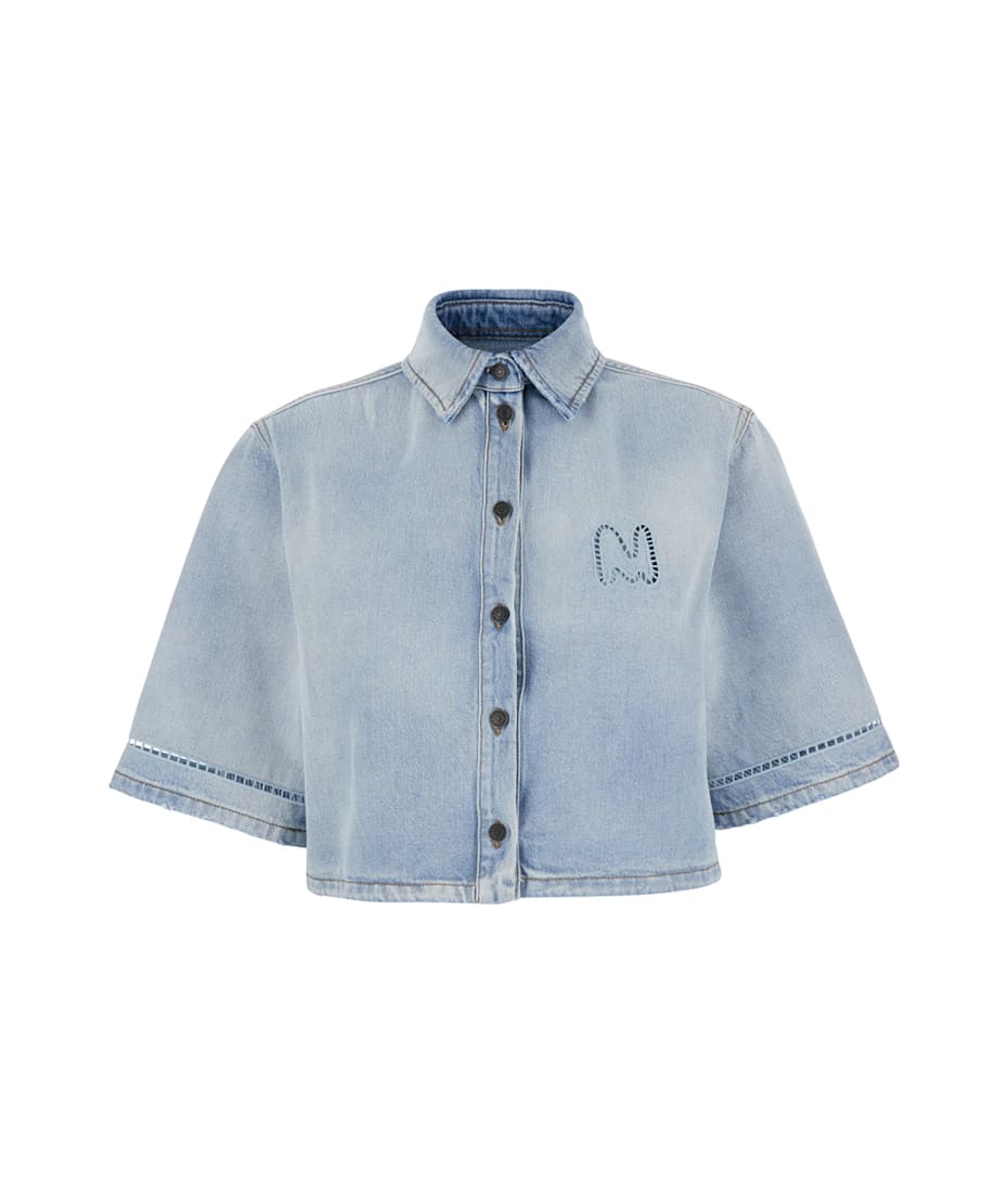 MSGM| (3740MM99 247587 98) MSGM Light Blue Crop Shirt With Logo On The Front And