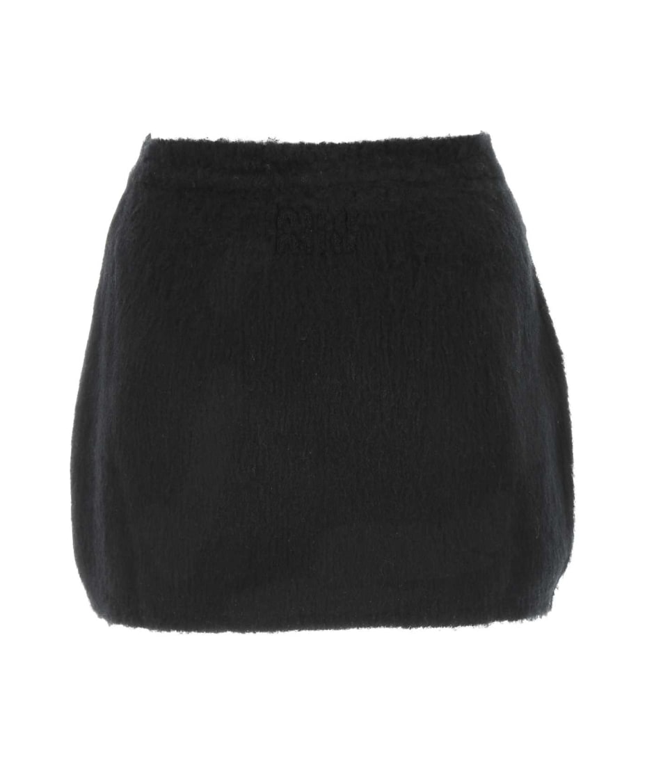 Miu Miu Black Stretch Wool Blend Mini Skirt | italist