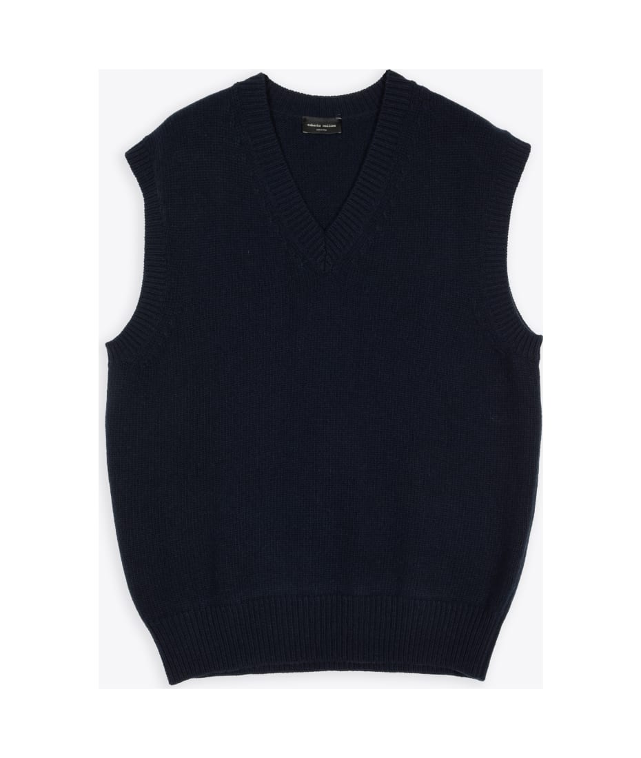 Gilet Scollo V Comfy Navy blue wool v-neck vest