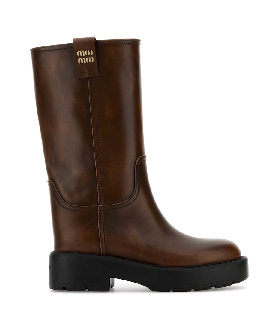 【AY】Miu Miu Leather Boots 38 Sienna Leather Boots | Miu Miu