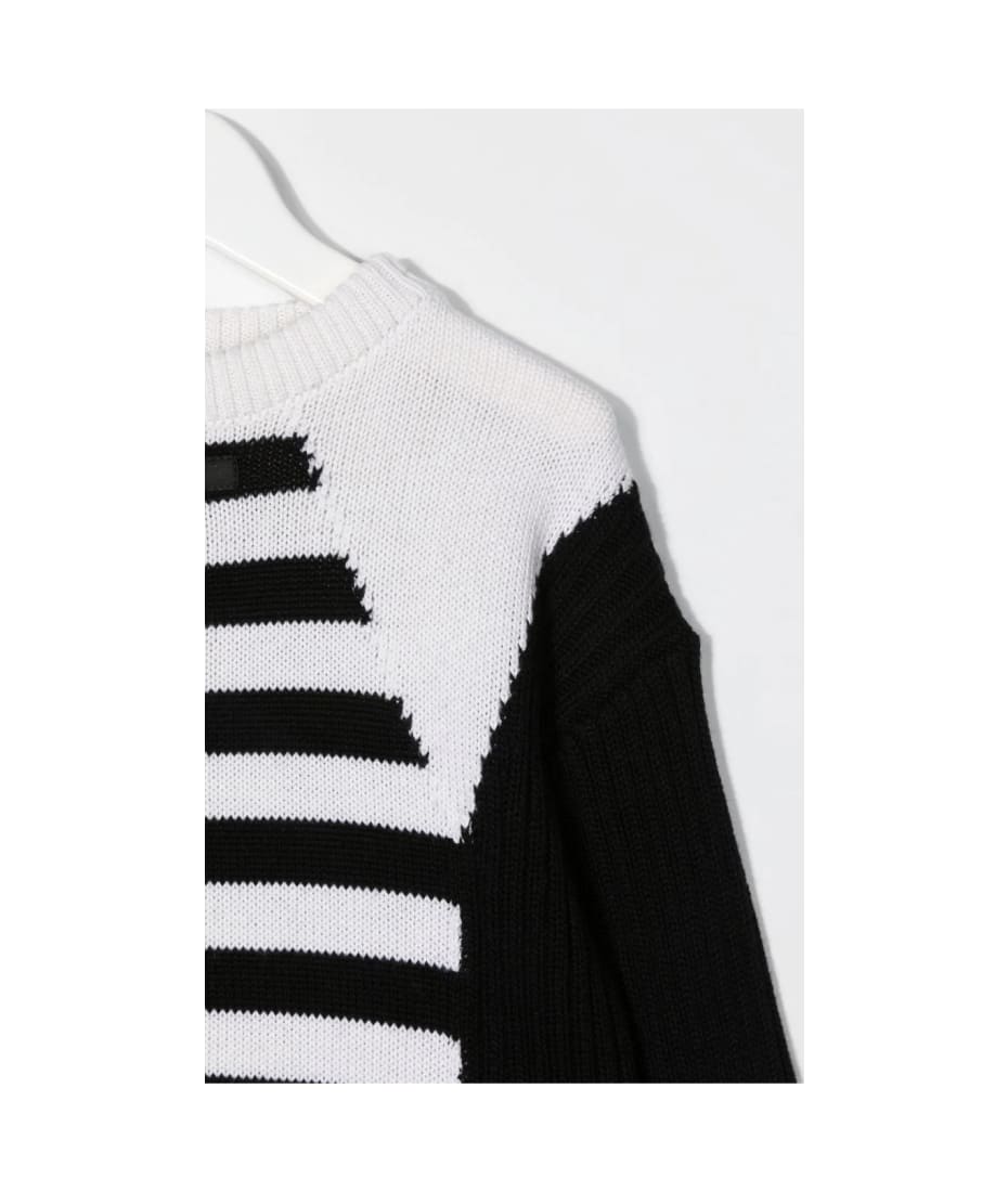 Balmain Kids Black And White Pullover With Color Block Design And Stripe Pattern - Ne
