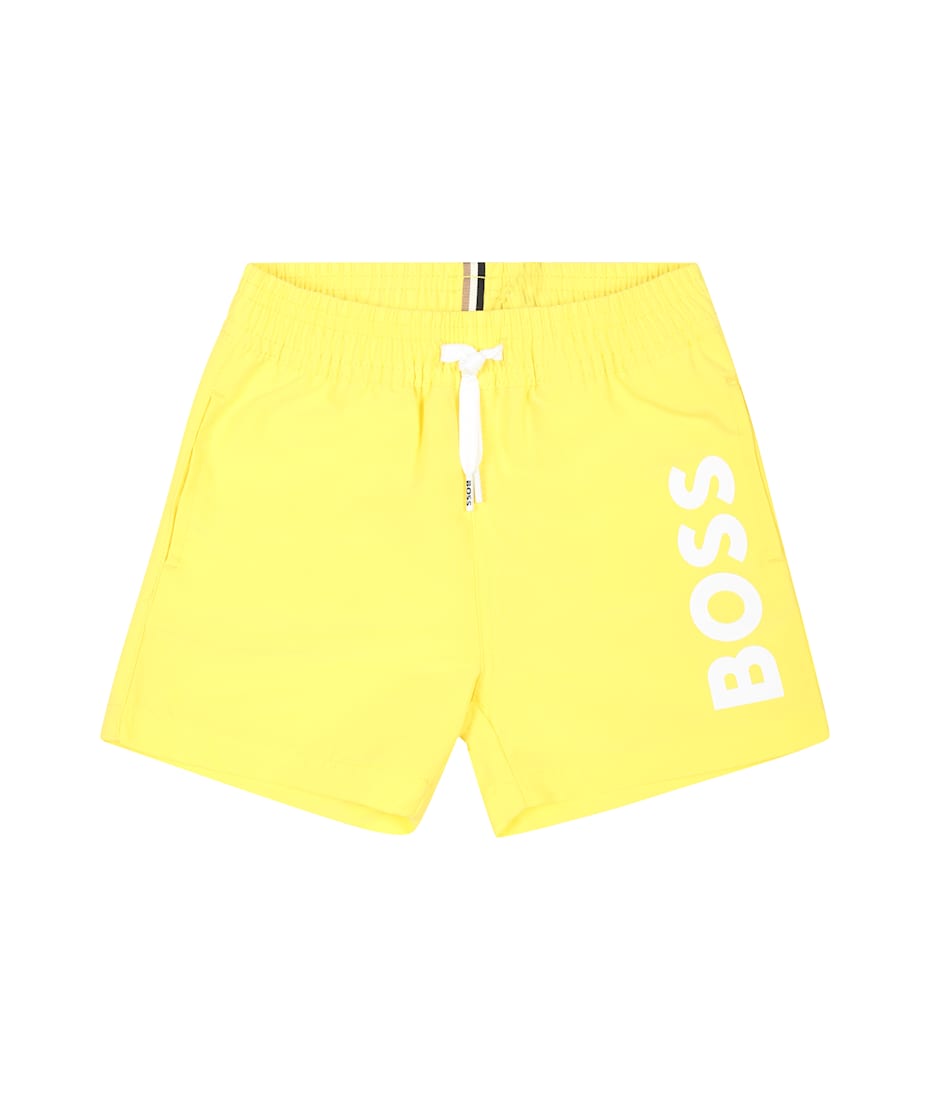 Hugo Boss Yellow Swim Shorts For Baby Boy With Logo italist