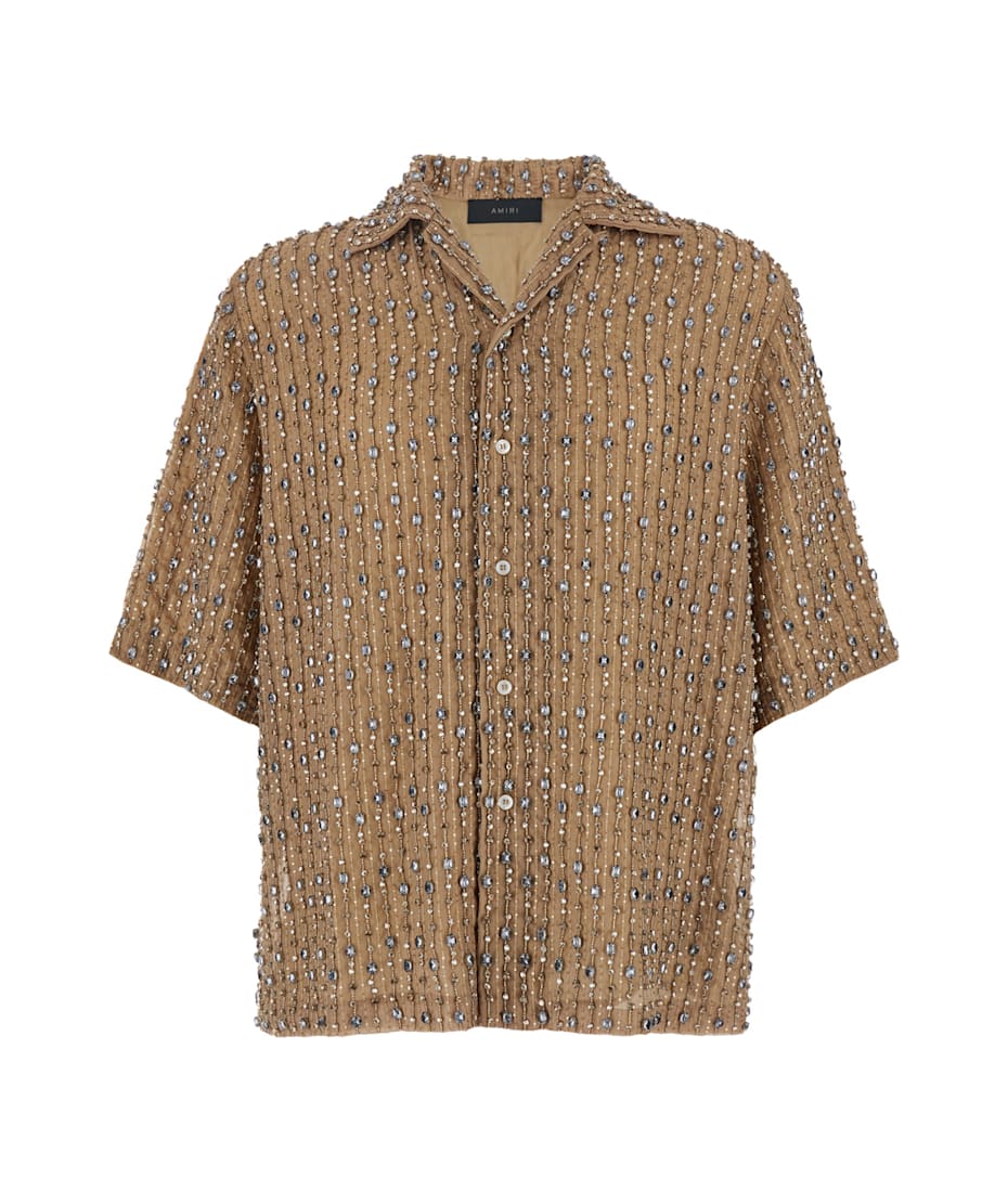 AMIRI Beige Shirt With All-over Crystals Details In Tech