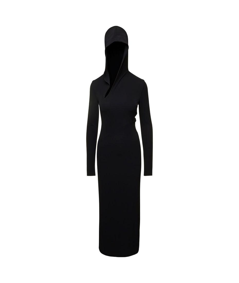 black hooded maxi dress
