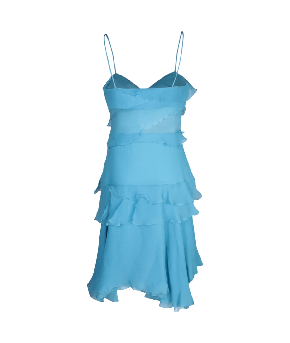 Ermanno Scervino Blue Silk Mini Dress With Ruffles | italist