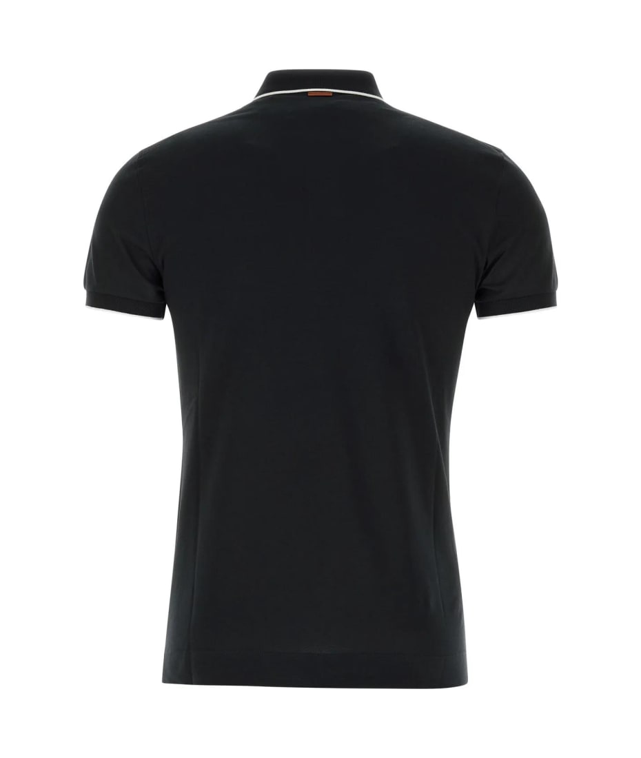 Tシャツ・カットソー ZEGNA Black Stretch Piquet Polo Shirt Zegna Black Stretch Piquet Polo Shirt (ZEGNA/ポロシャツ